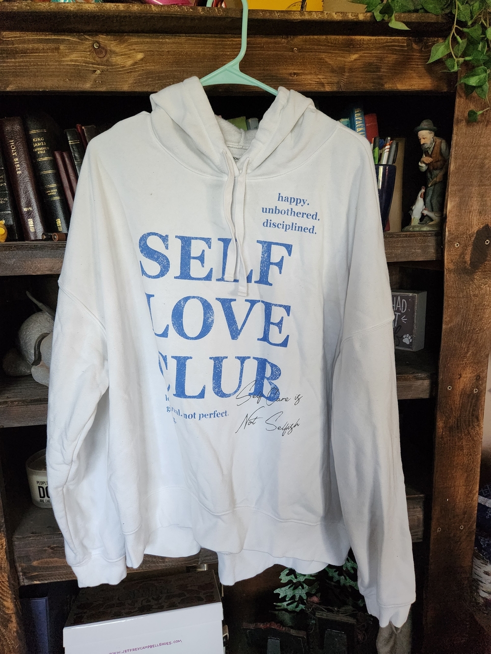 Target Self Love Club Hoodie Sweatshirt - White with Blue Print